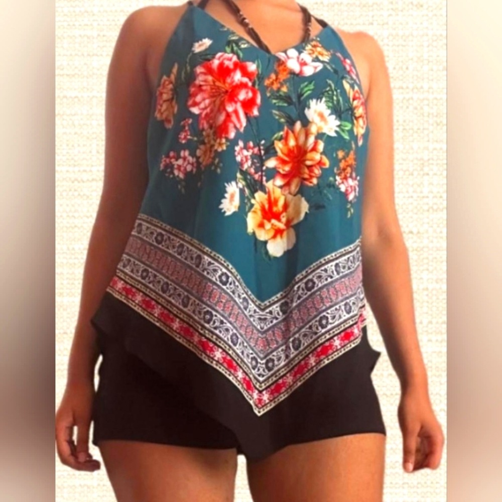Iz Byer Red Asymmetrical Sleeveless Camisole